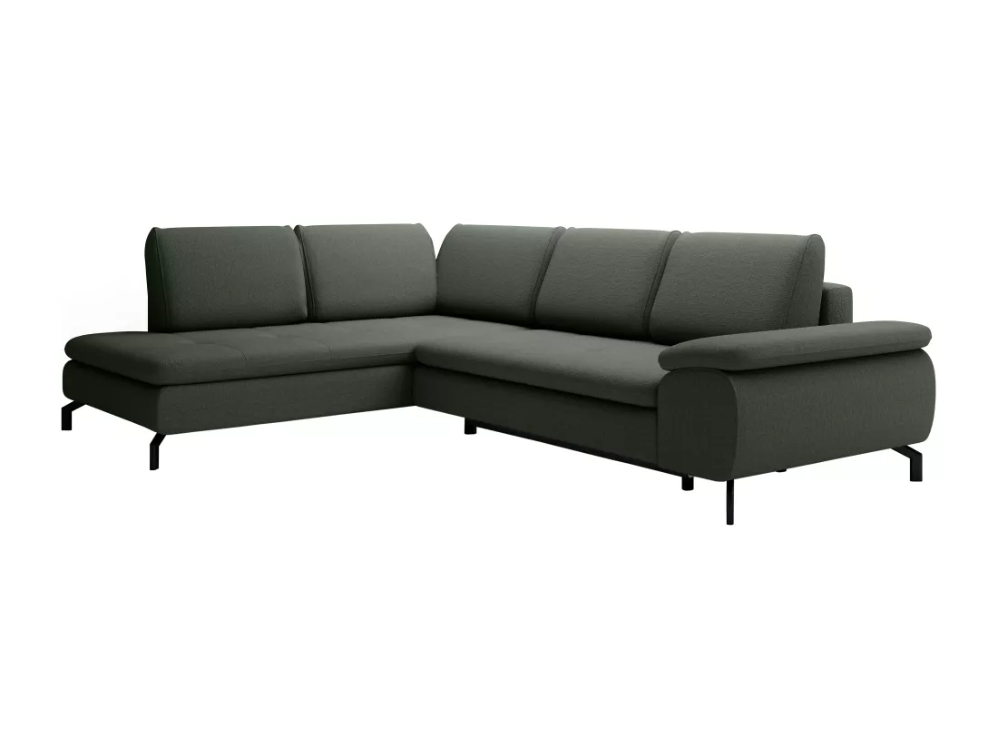 Grand canapé d'angle gauche convertible en tissu texturé vert ARCHIBALD