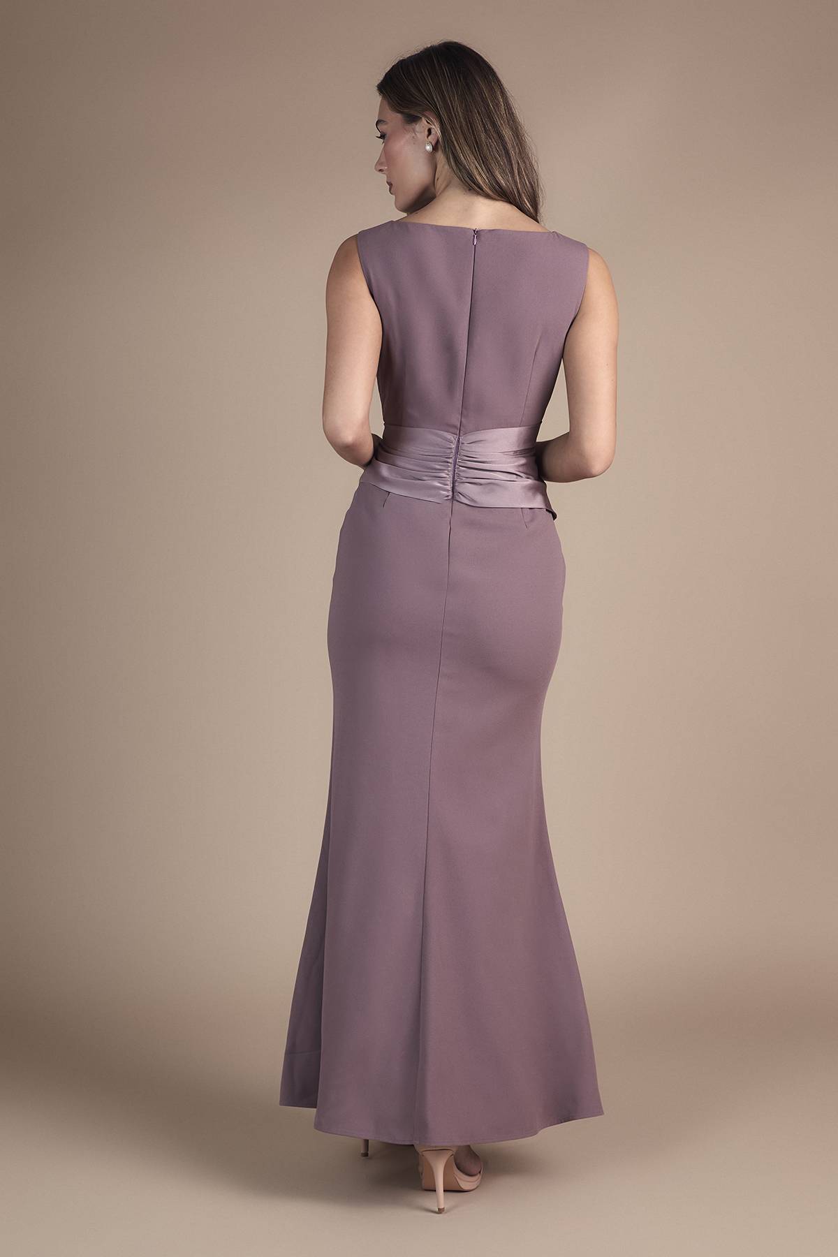 Coast Robe de Demoiselle d'Honneur Longue sans Manches à Col Rond avec Ceinture