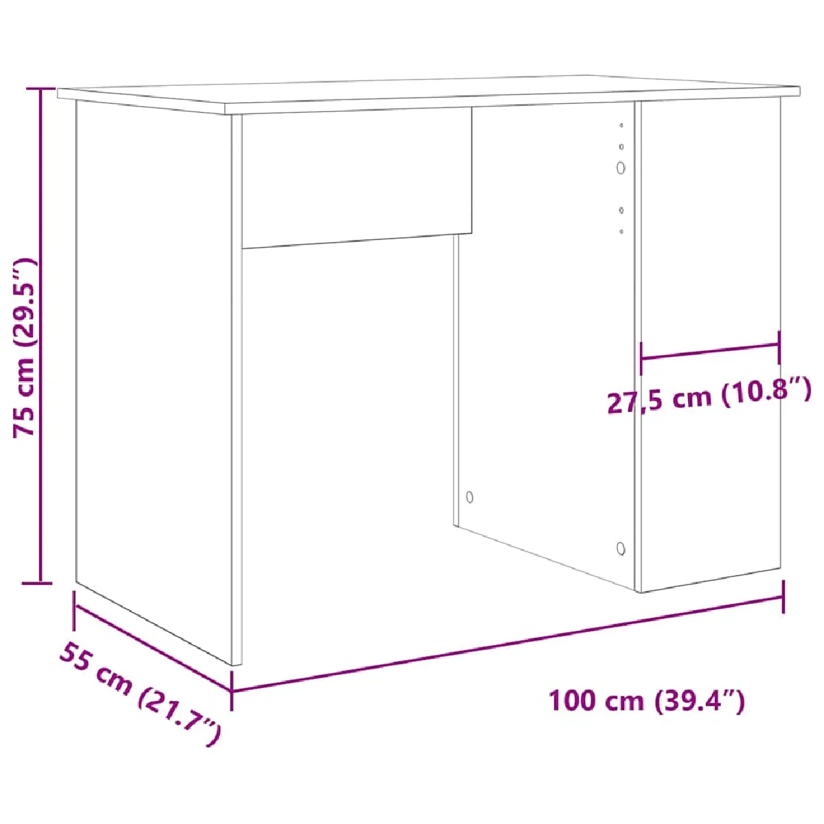 Bureau vidaXL Chêne Artisanal 100x55x75 cm