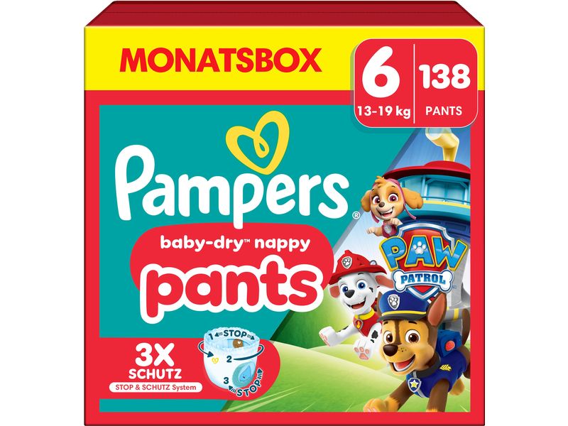 Pampers Windeln Baby Dry Pants Paw Patrol Extra Large Gröss Monatsbox 14-19 kg, 138 Stück