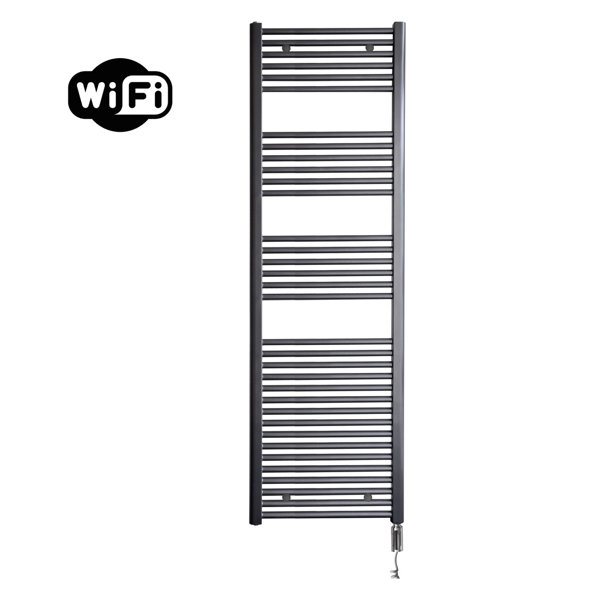Sanicare elektrische design radiator 60x172cm gunmetal met WiFi en thermostaat rechts chroom