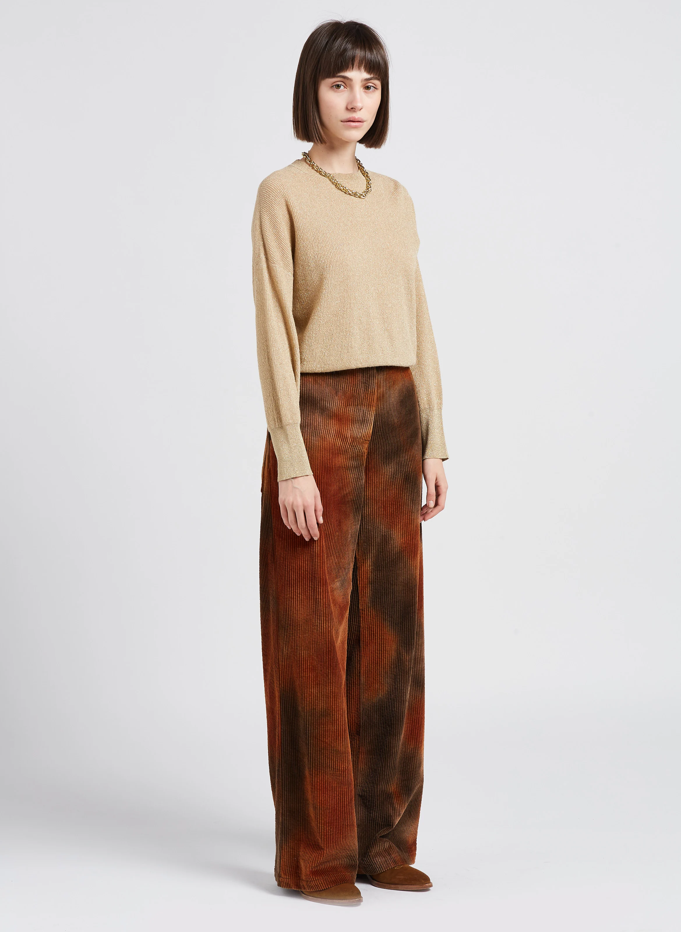 DESIRE - Pull col rond en maille métallisée | Beige