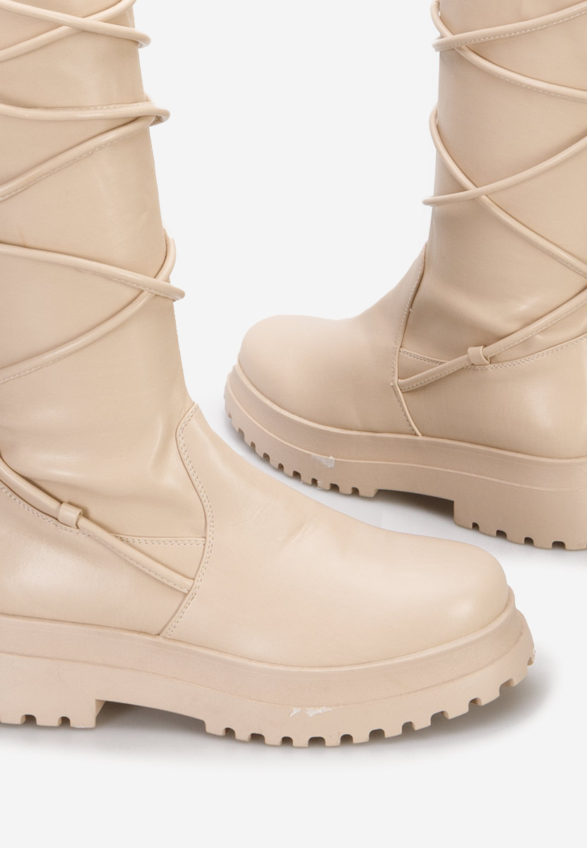 Bottes hautes femme plates beige Cazorla