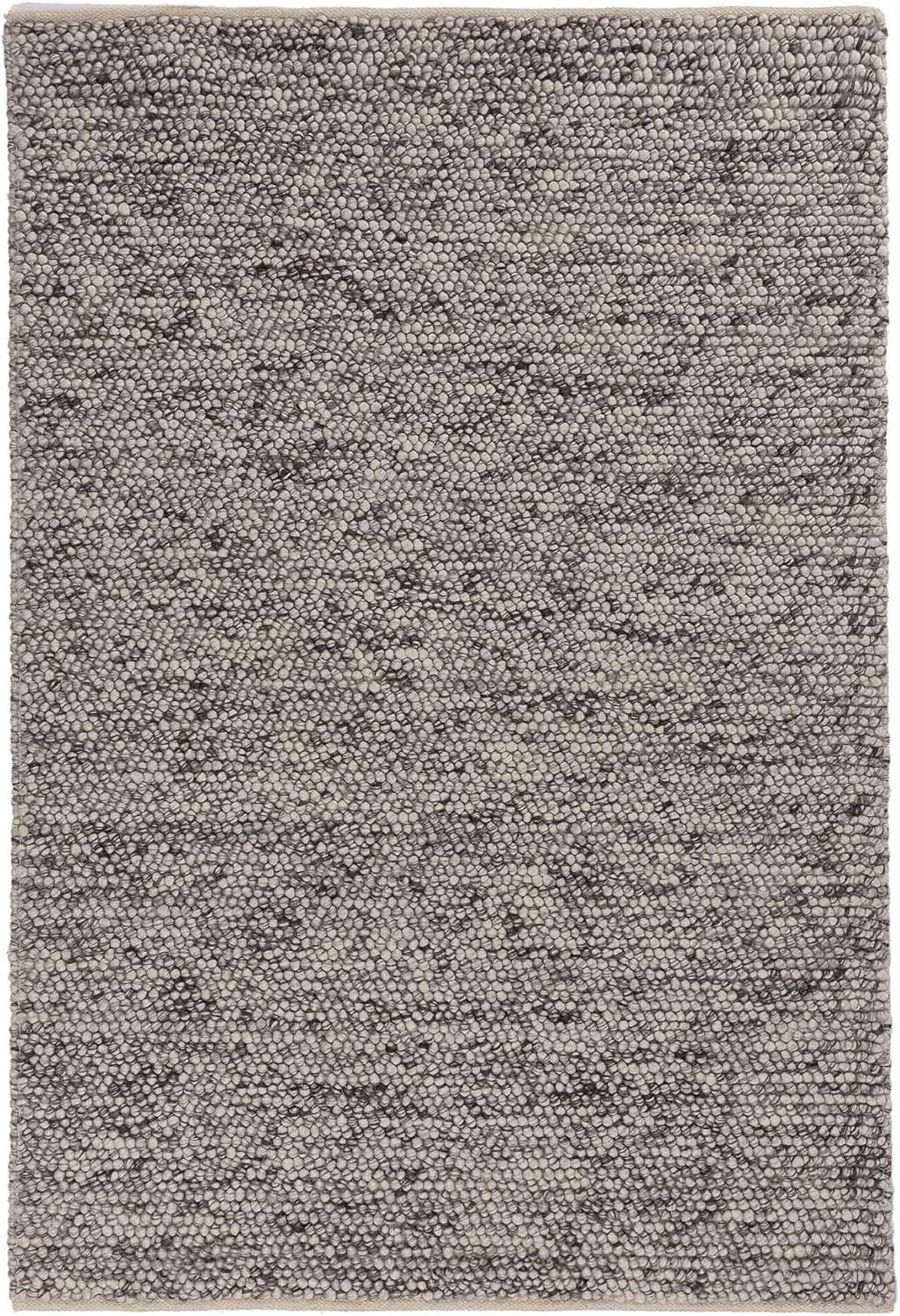 URBANARA Woll-Teppich Ravi 200x300 cm, Eierschale-Grau - Handgewebt, Skandinavisches Landhaus Design mit grober Struktur, Wohnzimmer Esszimmer Schlafzimmer, 70% Schurwolle
