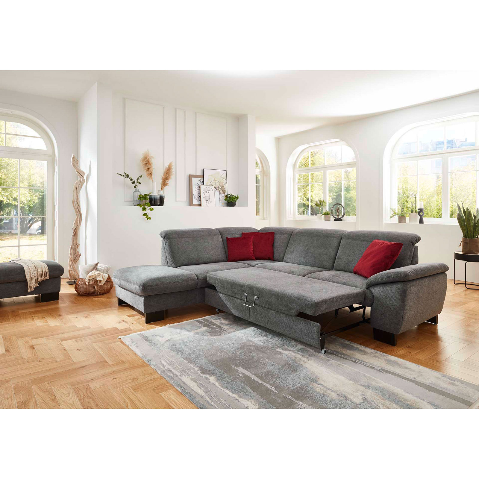 polsterpower Ecksofa - anthrazit - mit Funktionen - Anstellhocker links