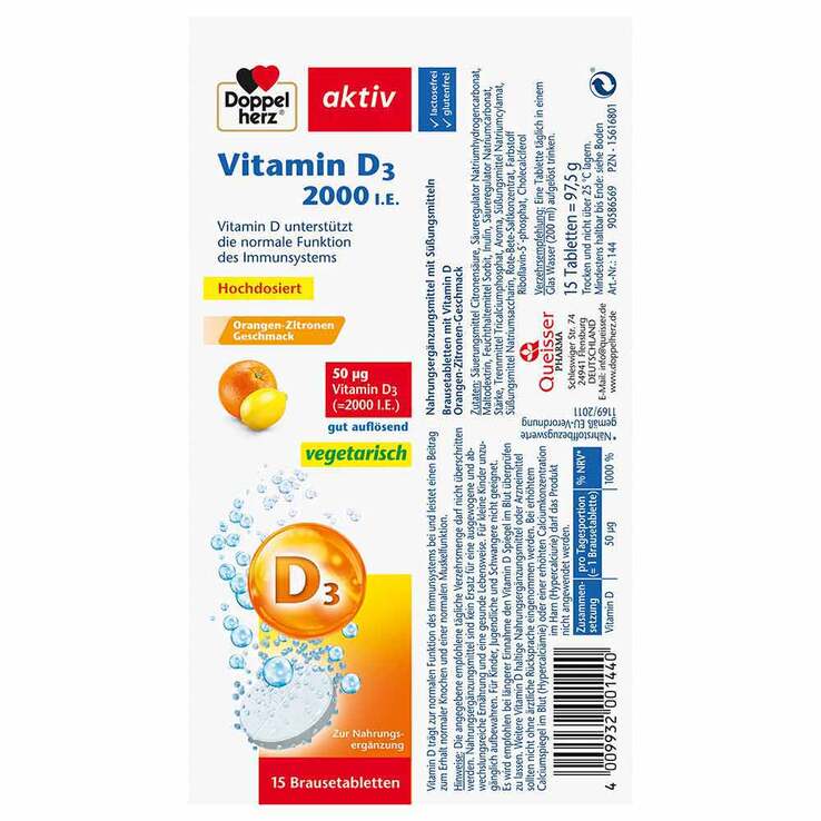 Doppelherz Vitamin D3 2000 I.E. Brausetabletten, 15 St