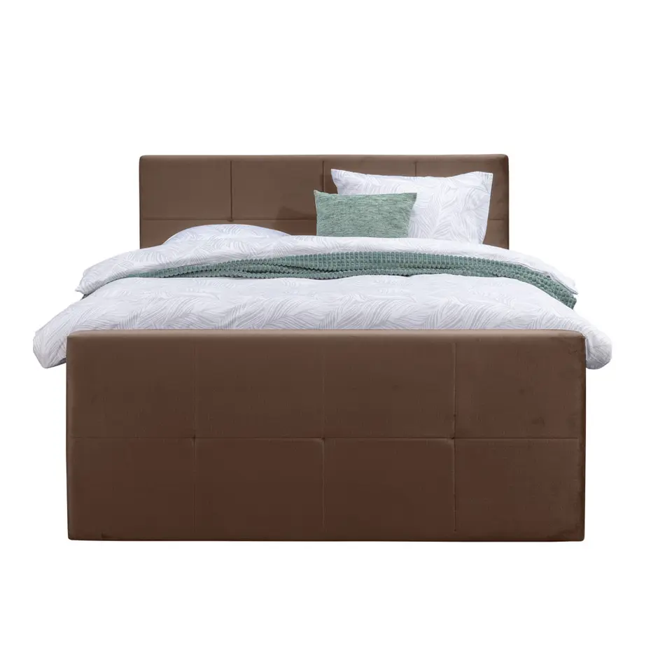 Boxspring met voetbord Liv geblokt - bruin - 160x200 cm - slanke poot