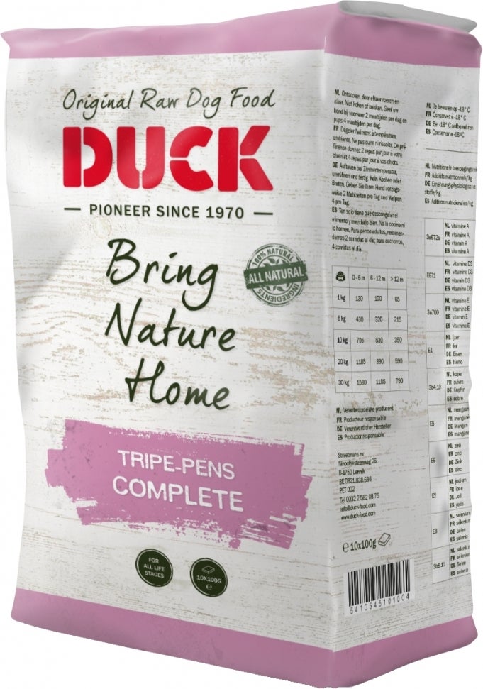Duck diepvries hondenvoer Complete pens 1 kg
