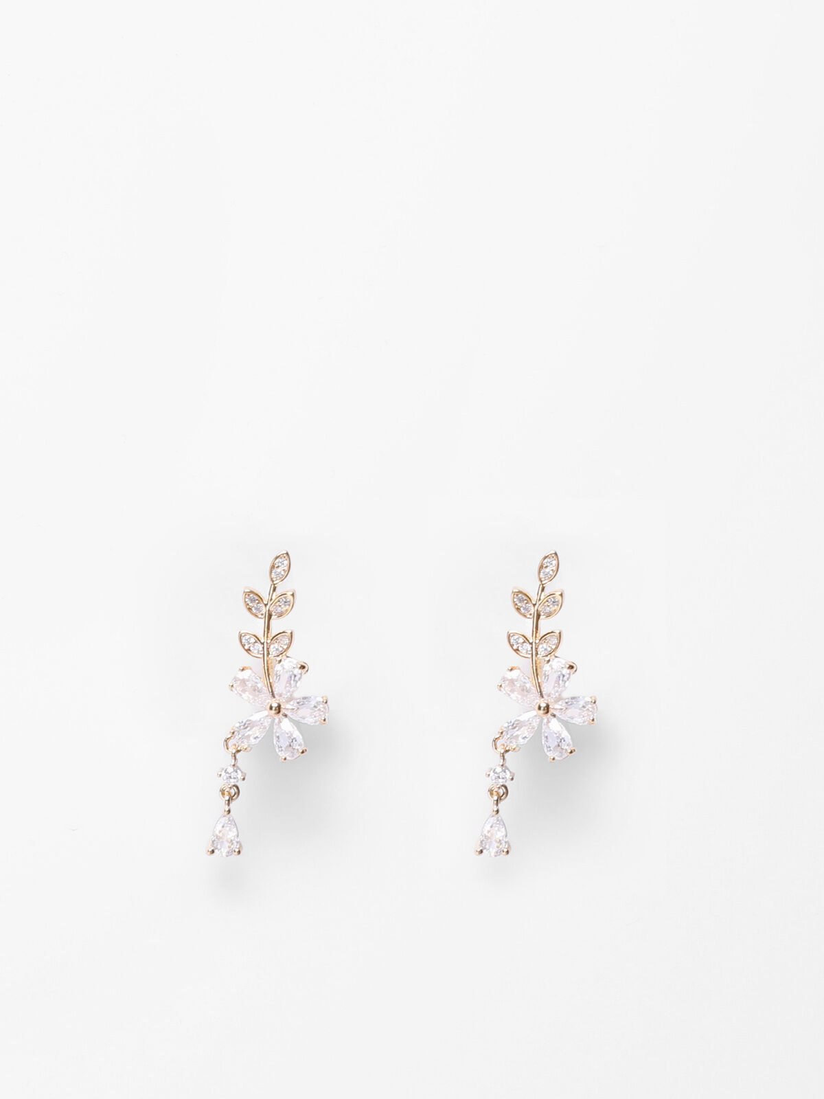Boucles d'oreilles fleur à strass avec pendentif- Doré