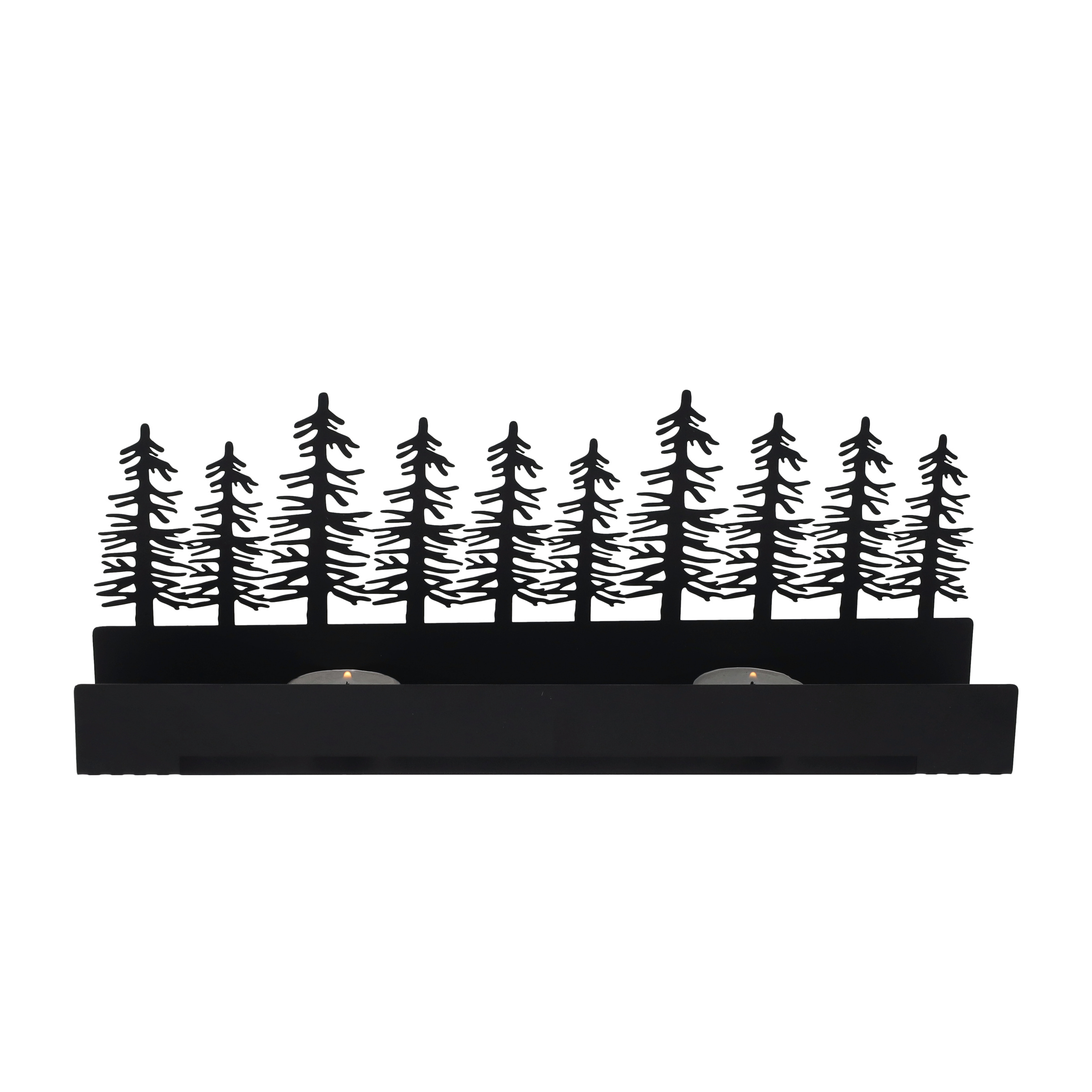 (30x11cm) Metall Deko Teelicht Halter Wald Home Accessoire Kerzen Ständer für Herbst / Winter - Schwarz