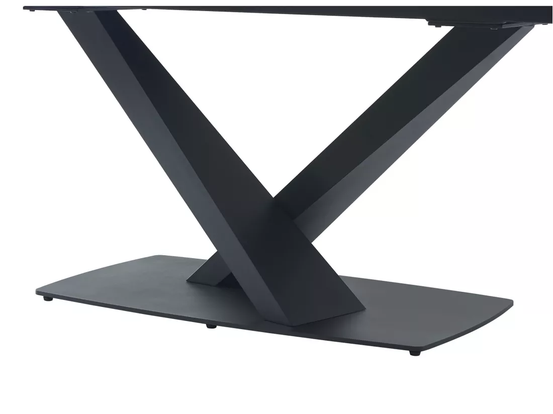 Table à manger extensible 6 à 10 personnes en verre trempé, céramique et métal - Effet marbre noir - MALATA de Maison Céphy