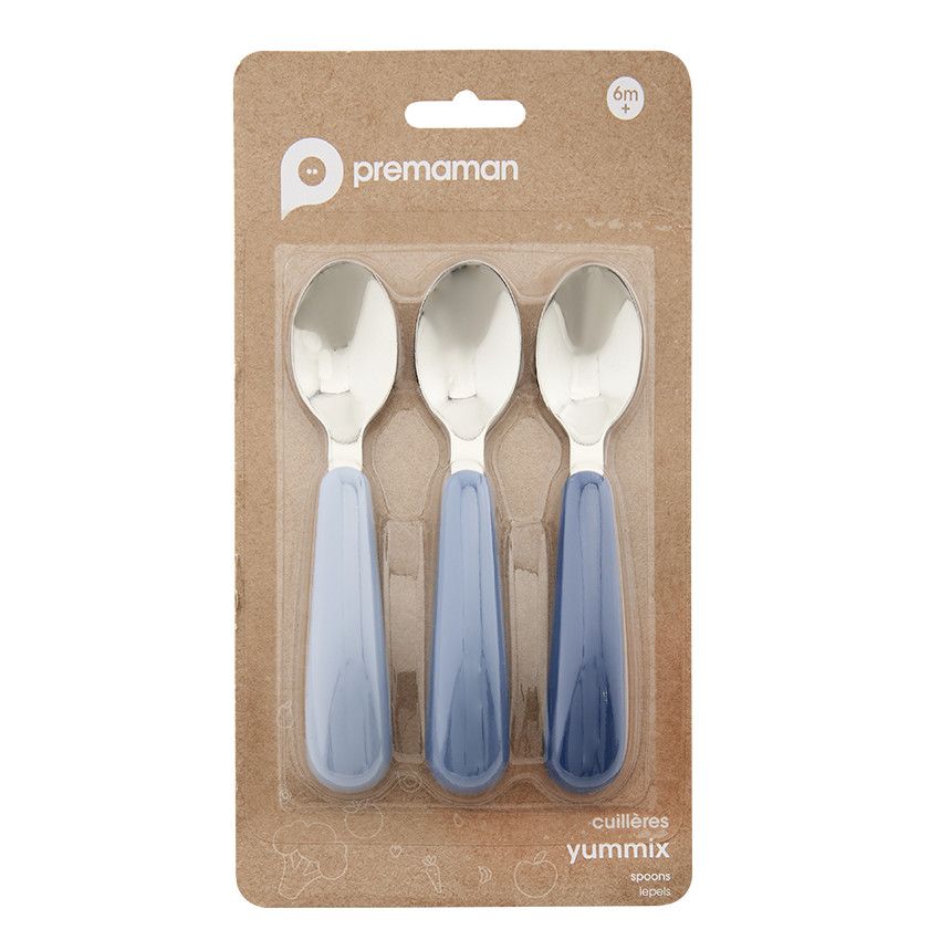 Lot de 3 couverts en métal Yummix - Bleu - Ecru