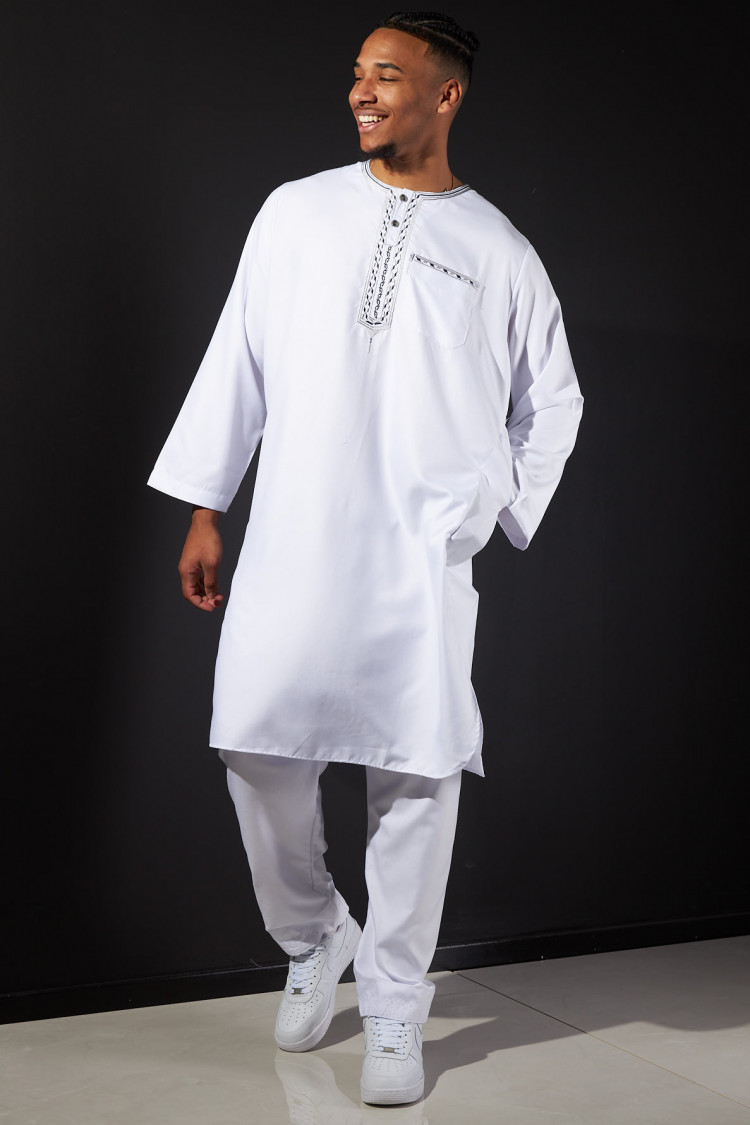 Ensemble 2 pièces qamis + pantalon blanc