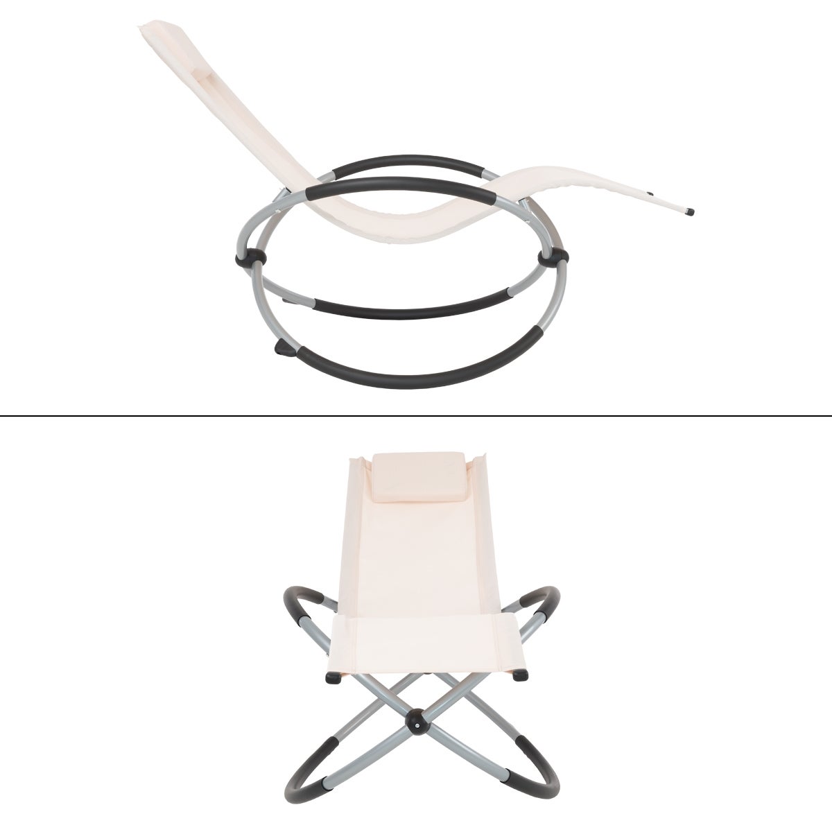 ECD Germany Opvouwbare schommelstoel, crème, met hoofdsteun, stalen frame, weerbestendig, ademend, ergonomische relaxstoel, ligstoel, tuinligstoel, ligstoel, relaxstoel, schommelstoel, voor tuin/terras