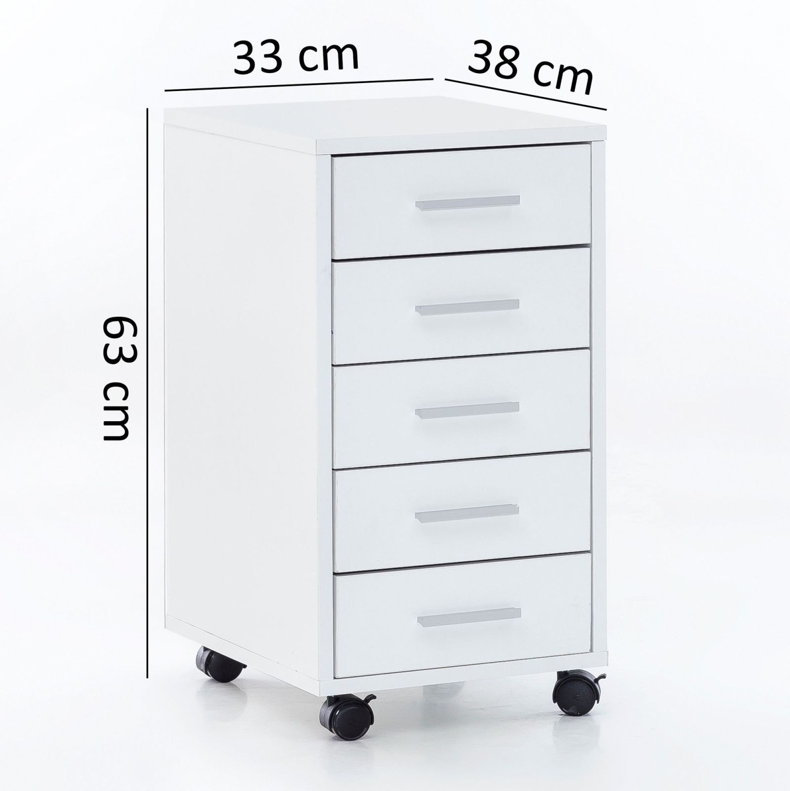 Rollcontainer - weiß - 5 Schubladen - 33 cm