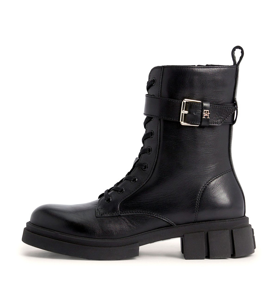 Botas de motociclista Tommy Hilfiger em couro preto serrilhado
