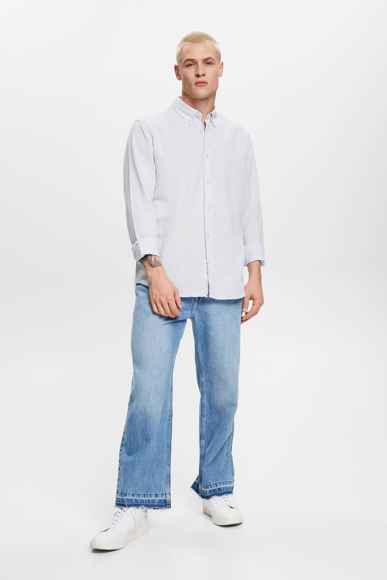 Camisa básica de linho de corte regular - Azul