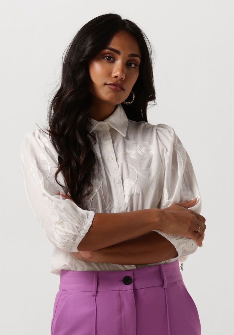 JANSEN AMSTERDAM gebroken wit jansen amsterdam blouse wfe722 embroidered blouse 3/4 puffed sleeve