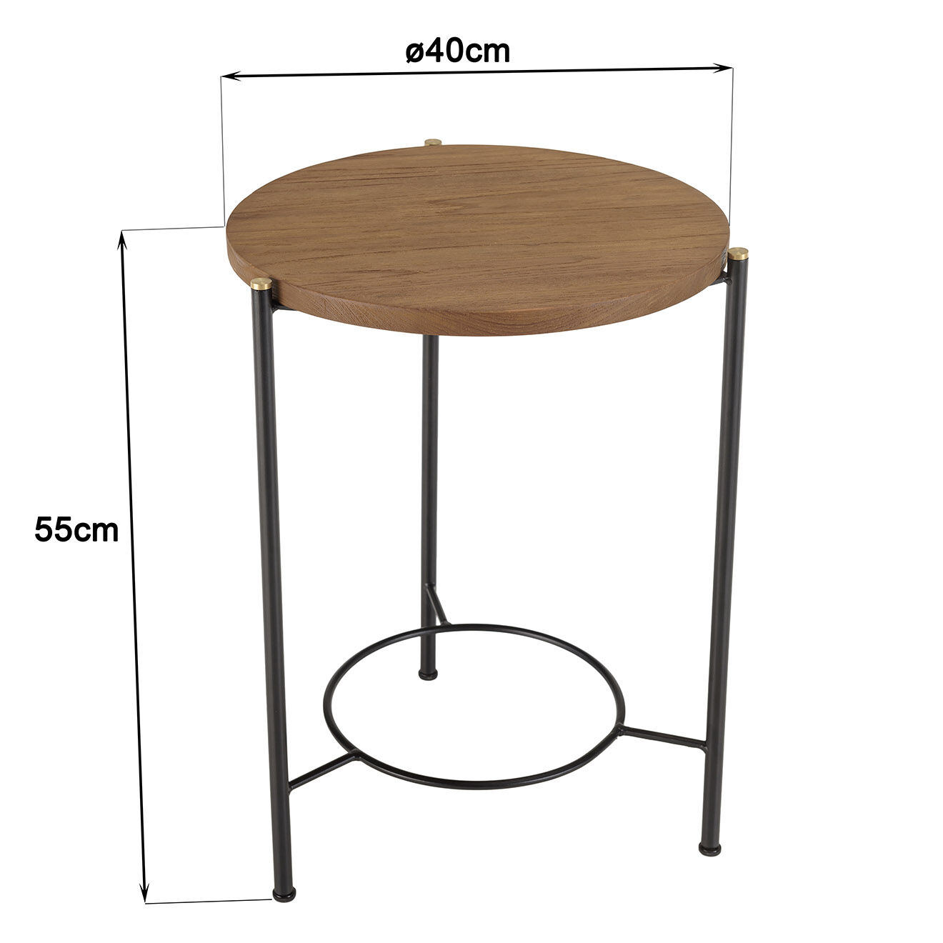 Macabane Table d'appoint ronde 3 pieds en métal noir Sixtine bois - 40x42x55 cm