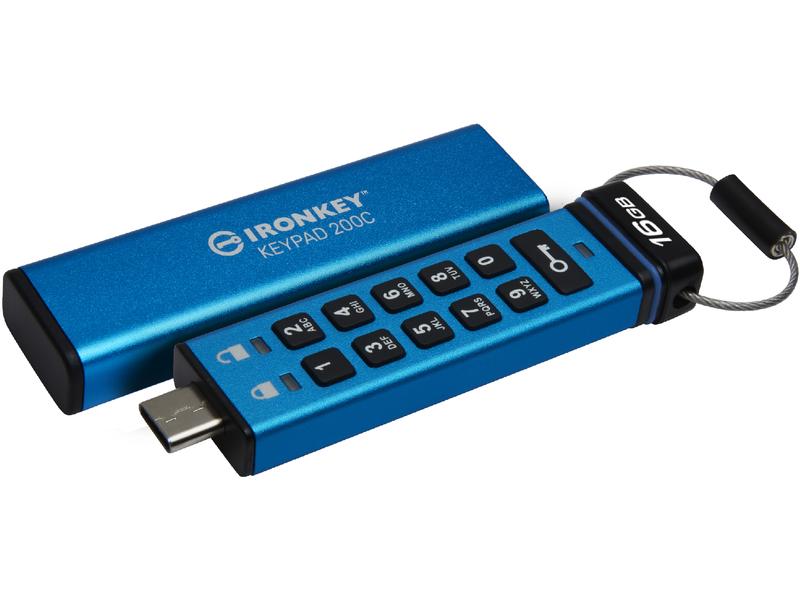 Kingston USB-Stick IronKey Keypad 200C 16 GB Verschlüsselter USB Typ-C Stick mit Tastatur