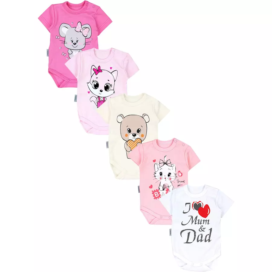TupTam Baby Kurzarm Body mit Aufdruck Spruch 5er Pack ecru