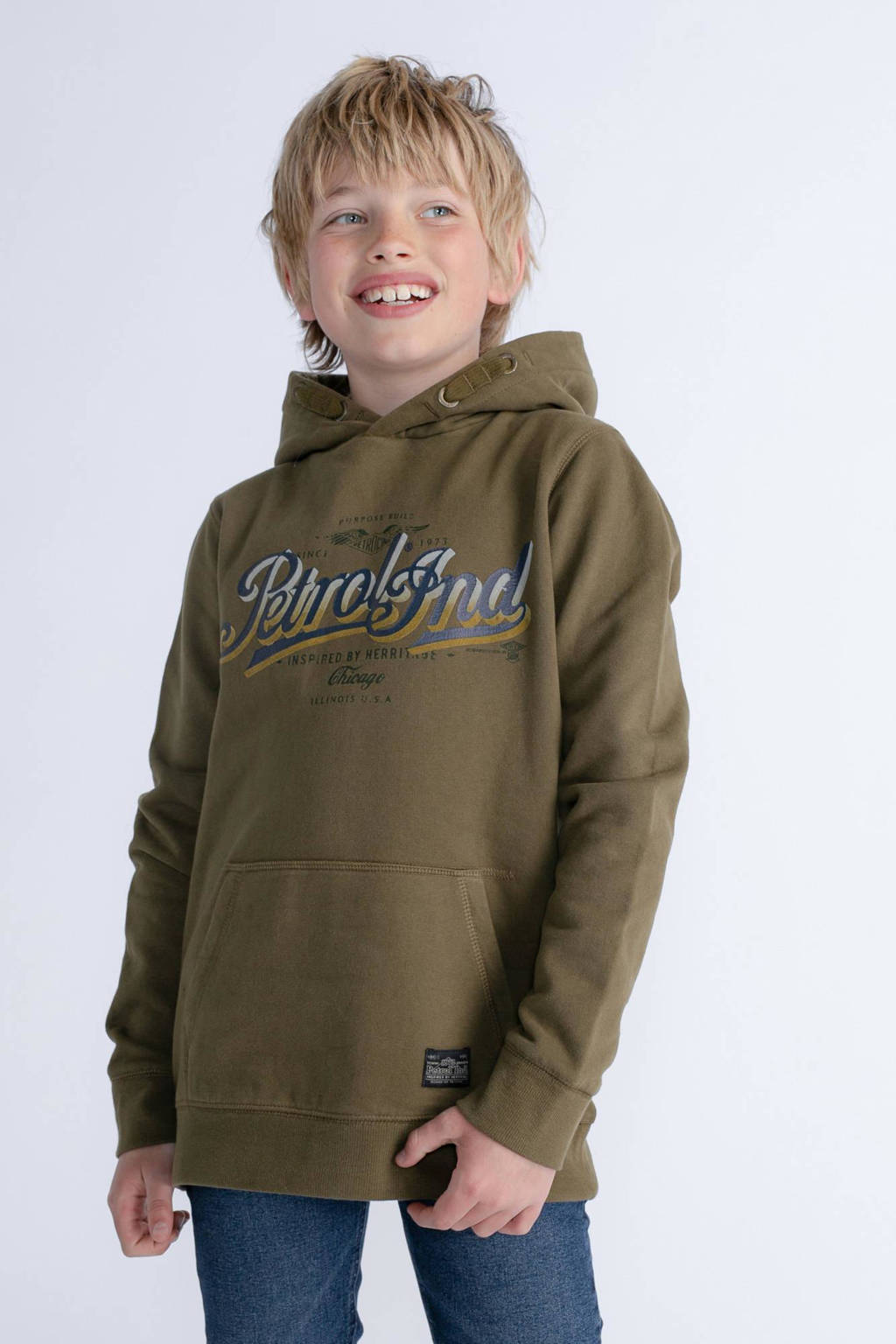 Petrol Industries hoodie met logo donker mosgroen