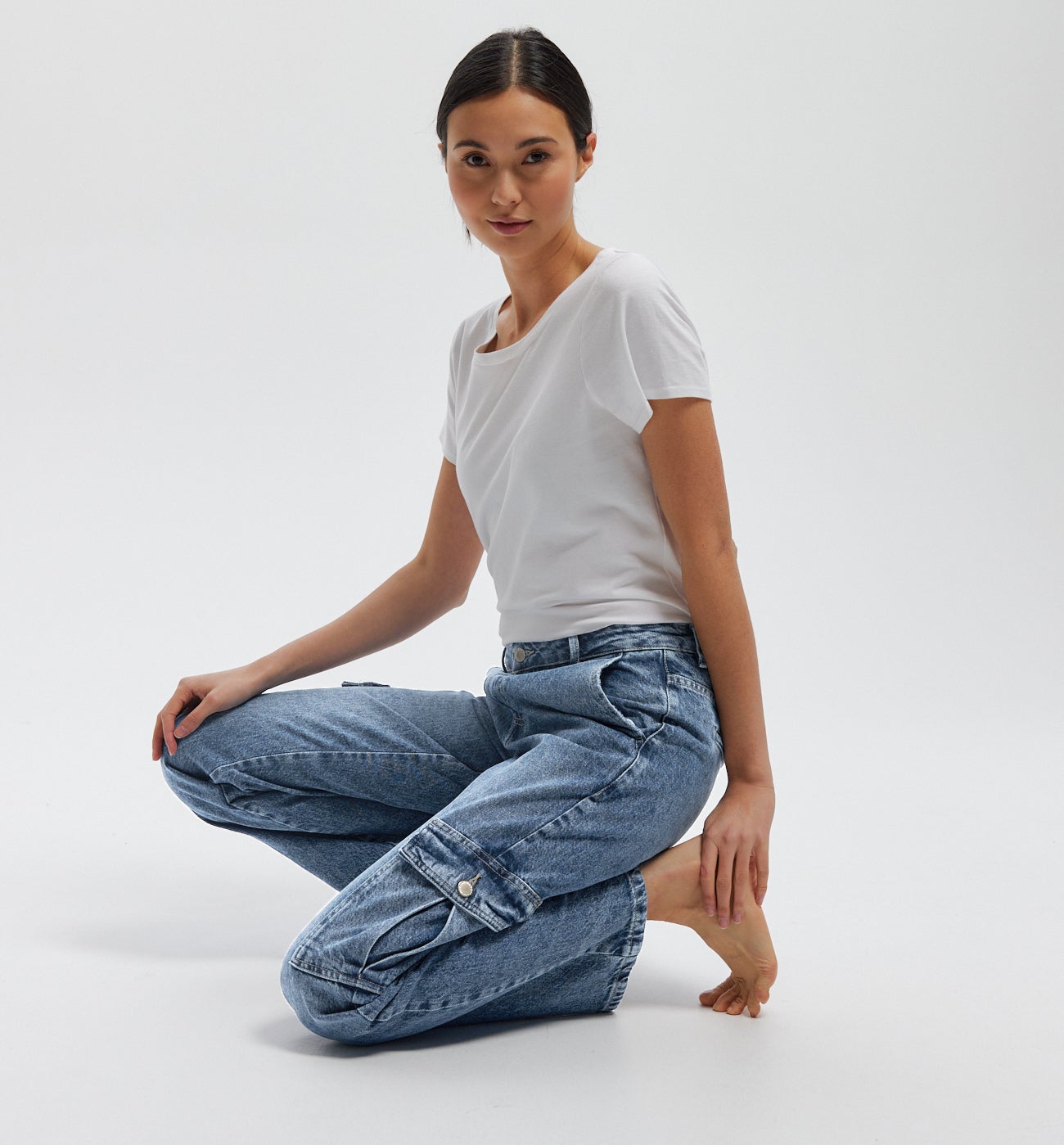 Jean cargo large Femme - Jean moyen
