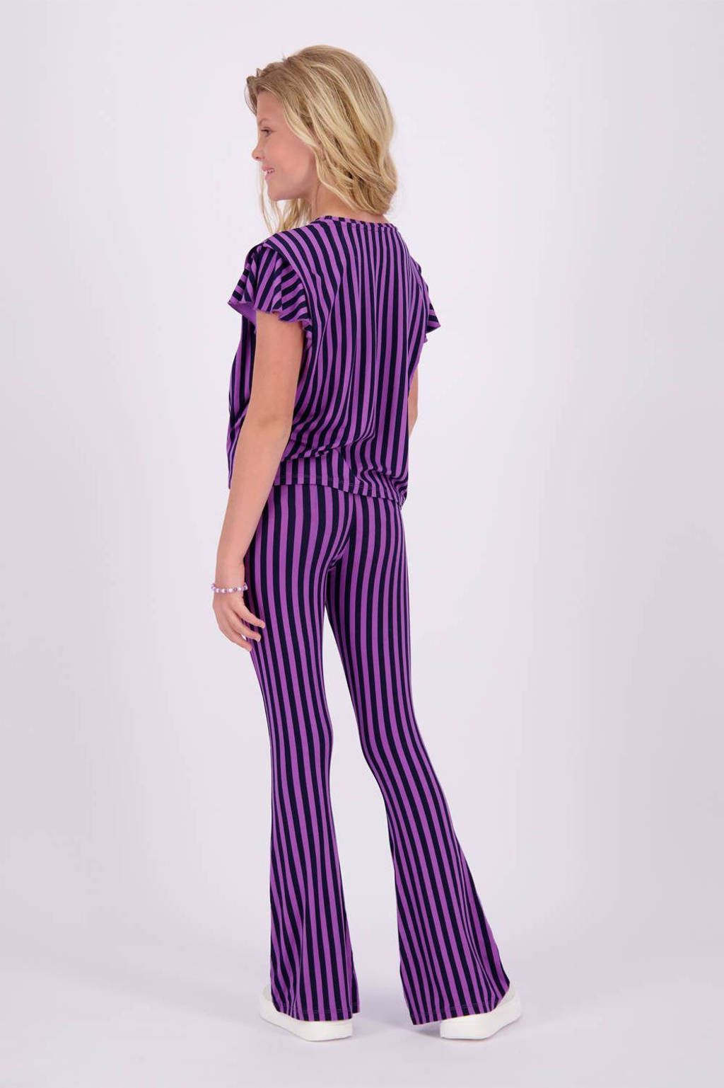 Vingino gestreepte flared broek Safien paars/zwart
