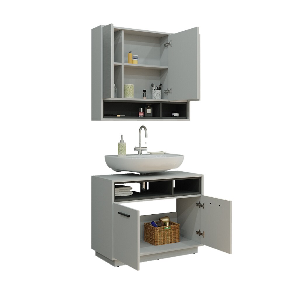 Vicco Badmöbel-Set Badezimmer-Möbel Bad-Schrank Beatrice Grau Anthrazit modern Badezimmerschrank Waschtischunterschrank Spiegelschrank Schranktür Schrankfach