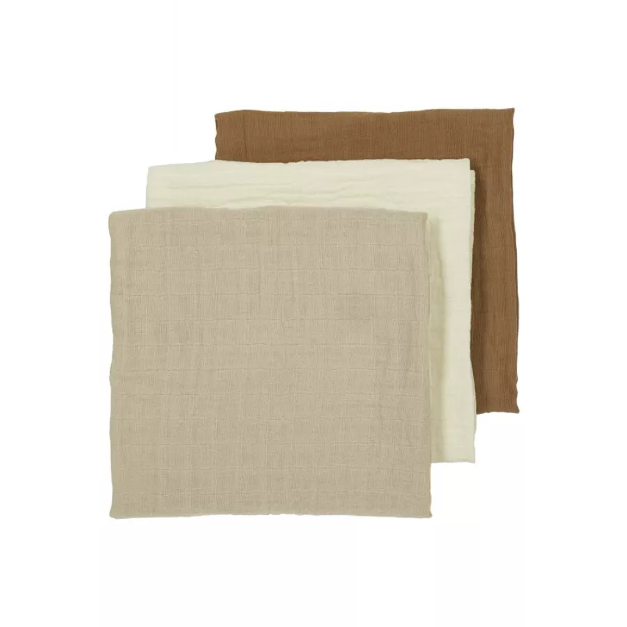 MEYCO Musslin Mullwindeln 3er-Pack Uni OffwhiteSandToffee