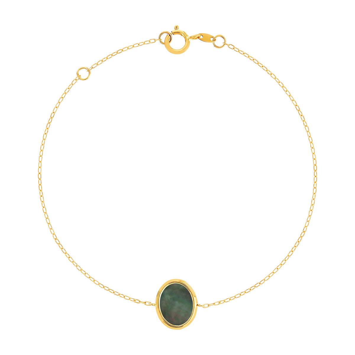 Bracelet or 750 jaune nacre grise ovale 18.5 cm.