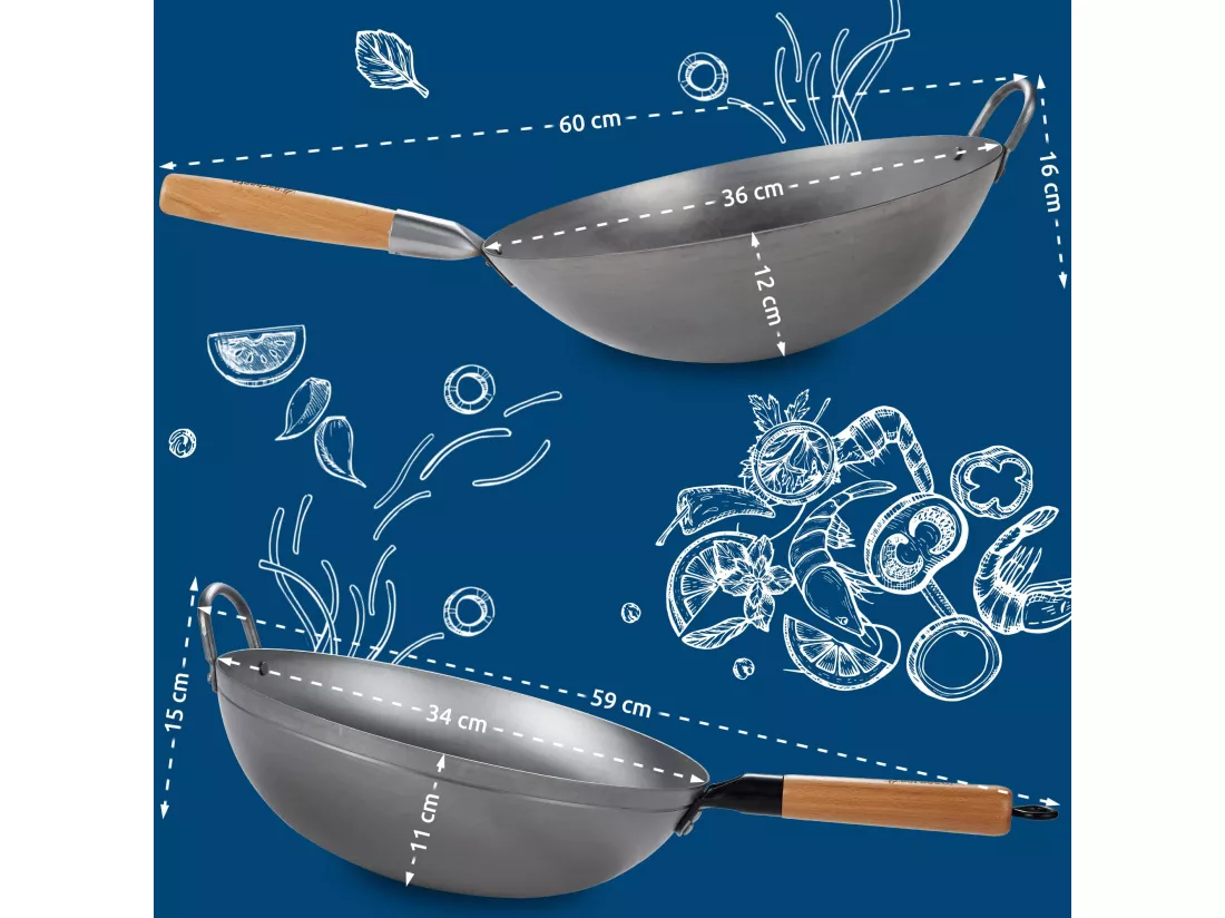 Ensemble wok en acier au carbone - Ø34 cm