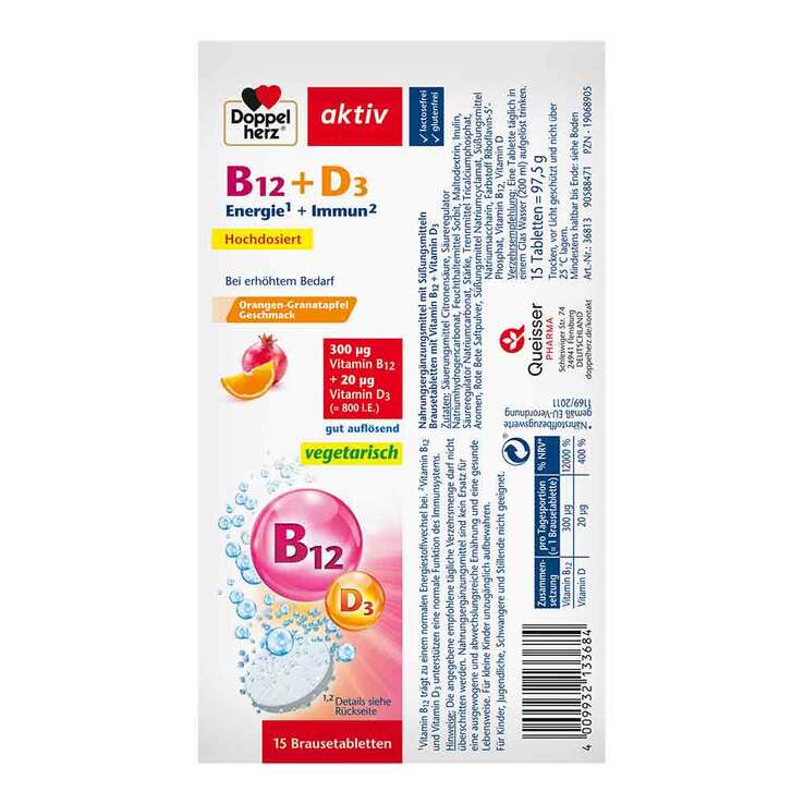 Doppelherz Vitamin B12 + D3 Brausetabletten, 15 St