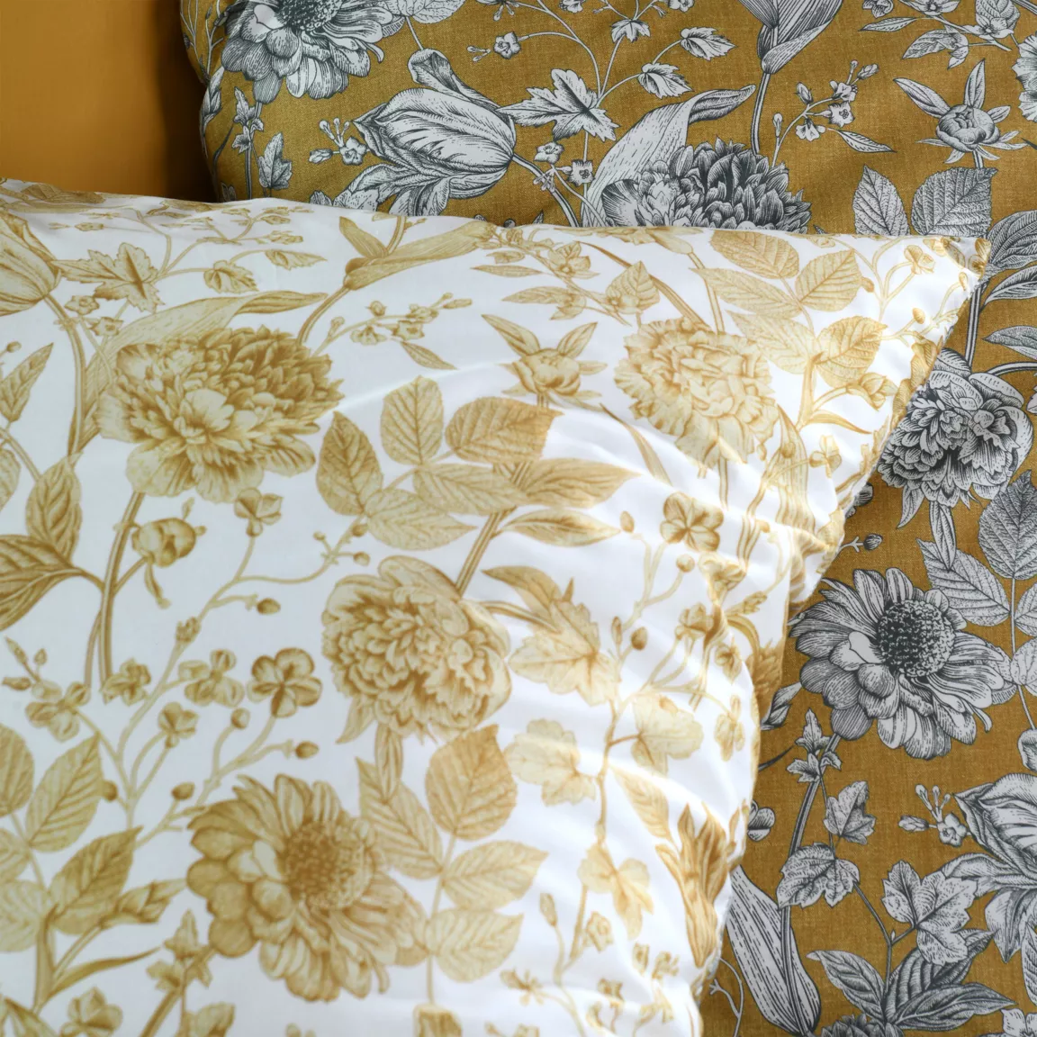 Taie d'oreiller rectangulaire percale de coton (50 x 70 cm) Jacinthe Jaune moutarde