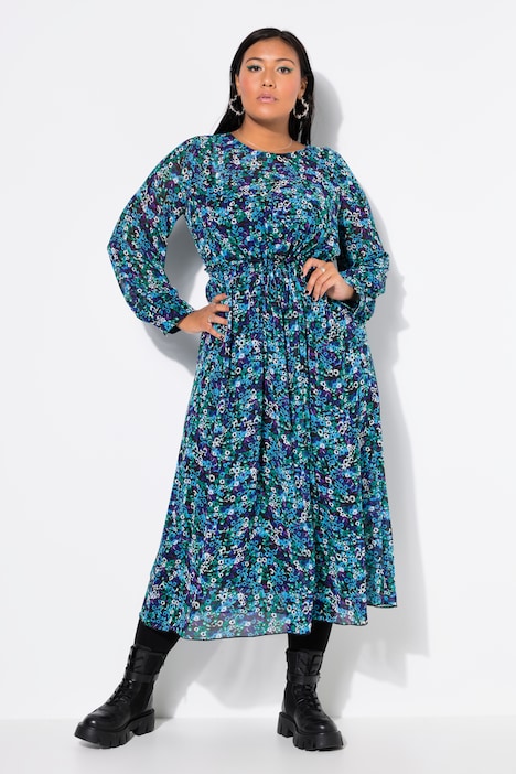 Maxikleid, A-Line, Color-Flowers, Langarm
