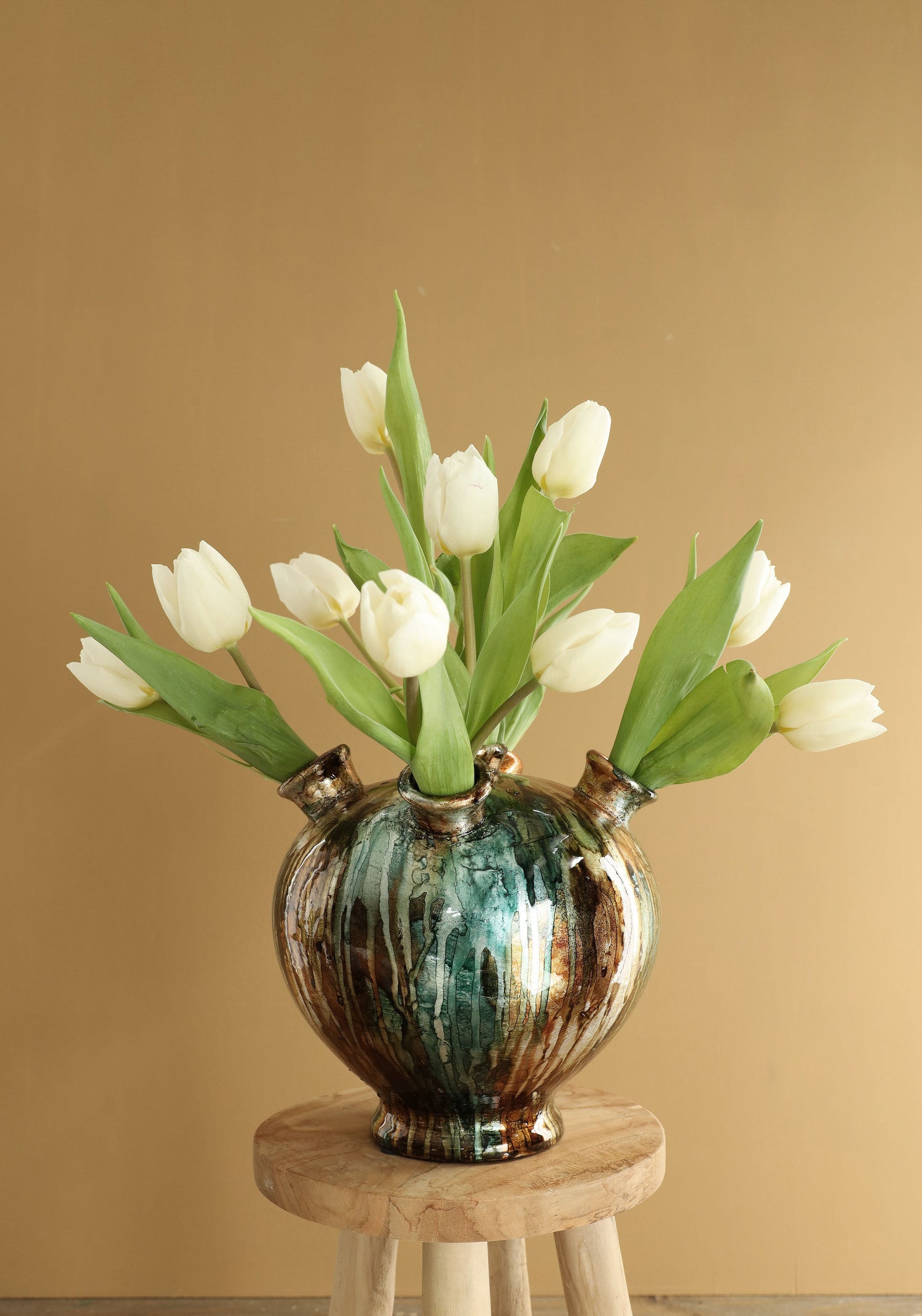 Tulpenvaas Tulip goud / blauw 18 x 18 x 17,5 cm