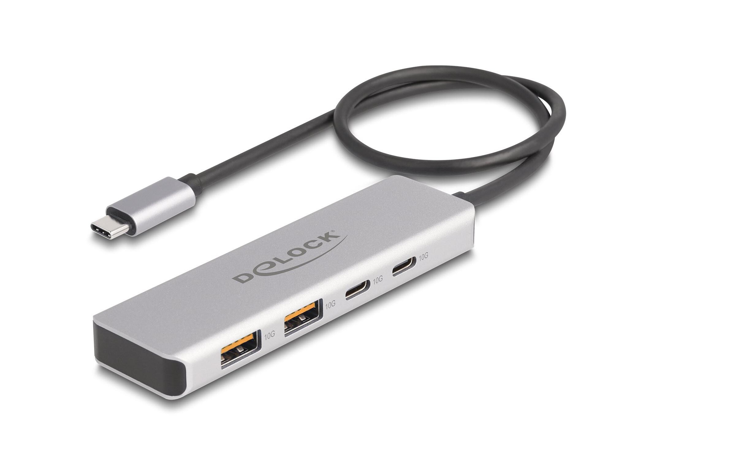 USB-Hub 10 Gbps 2 x USB Typ-A und 2 x USB Type-CDelock USB 10 Gbps USB Type-C Hub mit 2 x USB Typ-A und 2 x USB Type-C mit 35 cm Anschlusskabel