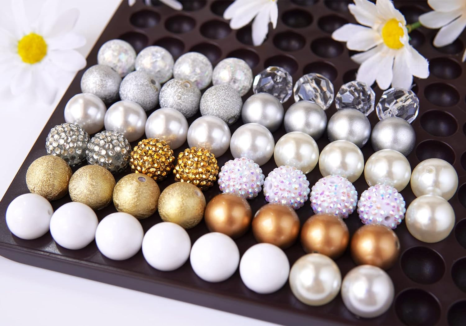 (95-tlg. Set) Grosse Strass Perlen DIY Bastel Schmuck Glitzer Zwischenperle Armband / Ketten Zubehör - Gold / Silber