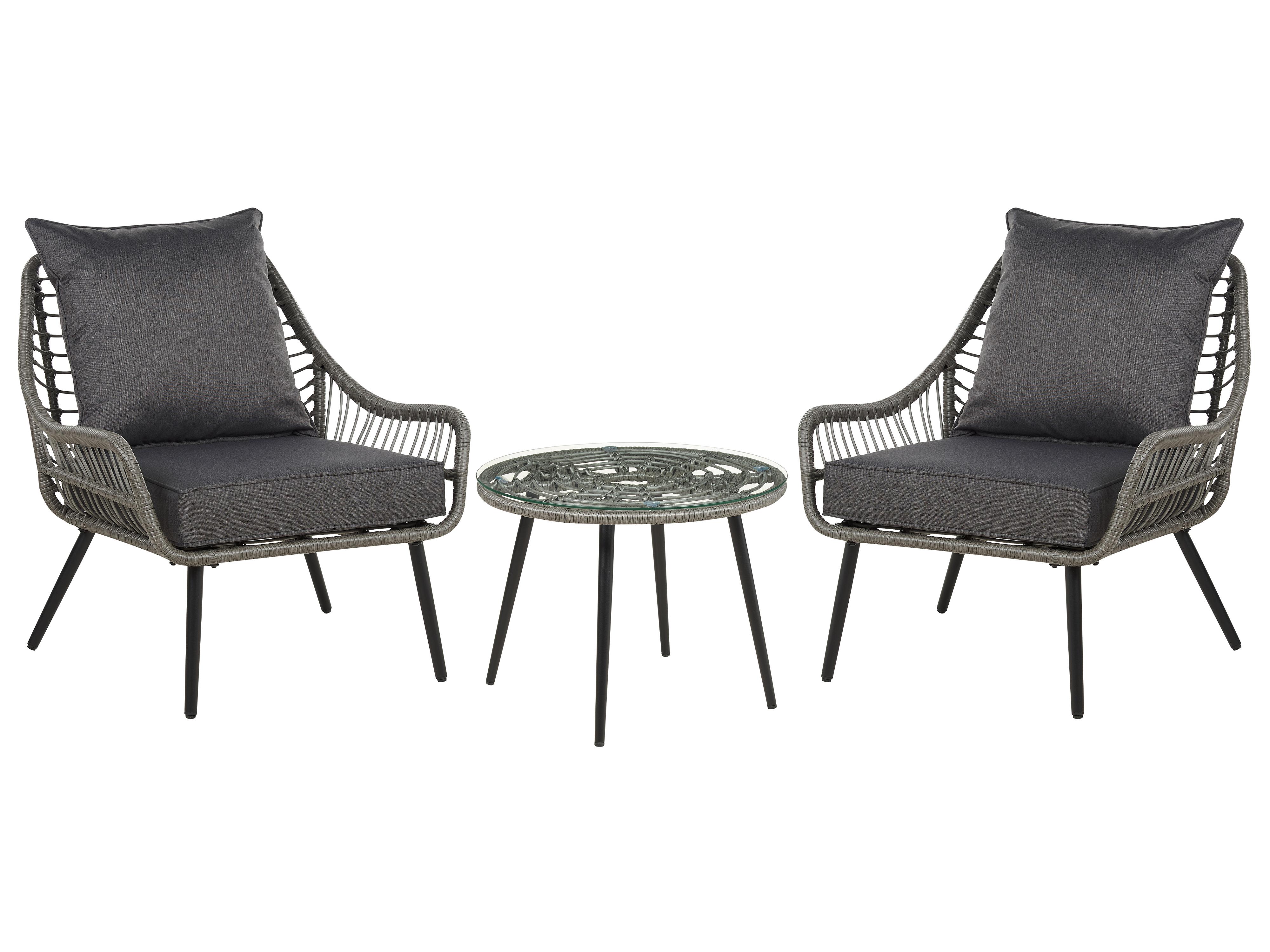 Bistroset met kussens LAURETO PE rotan Grijs