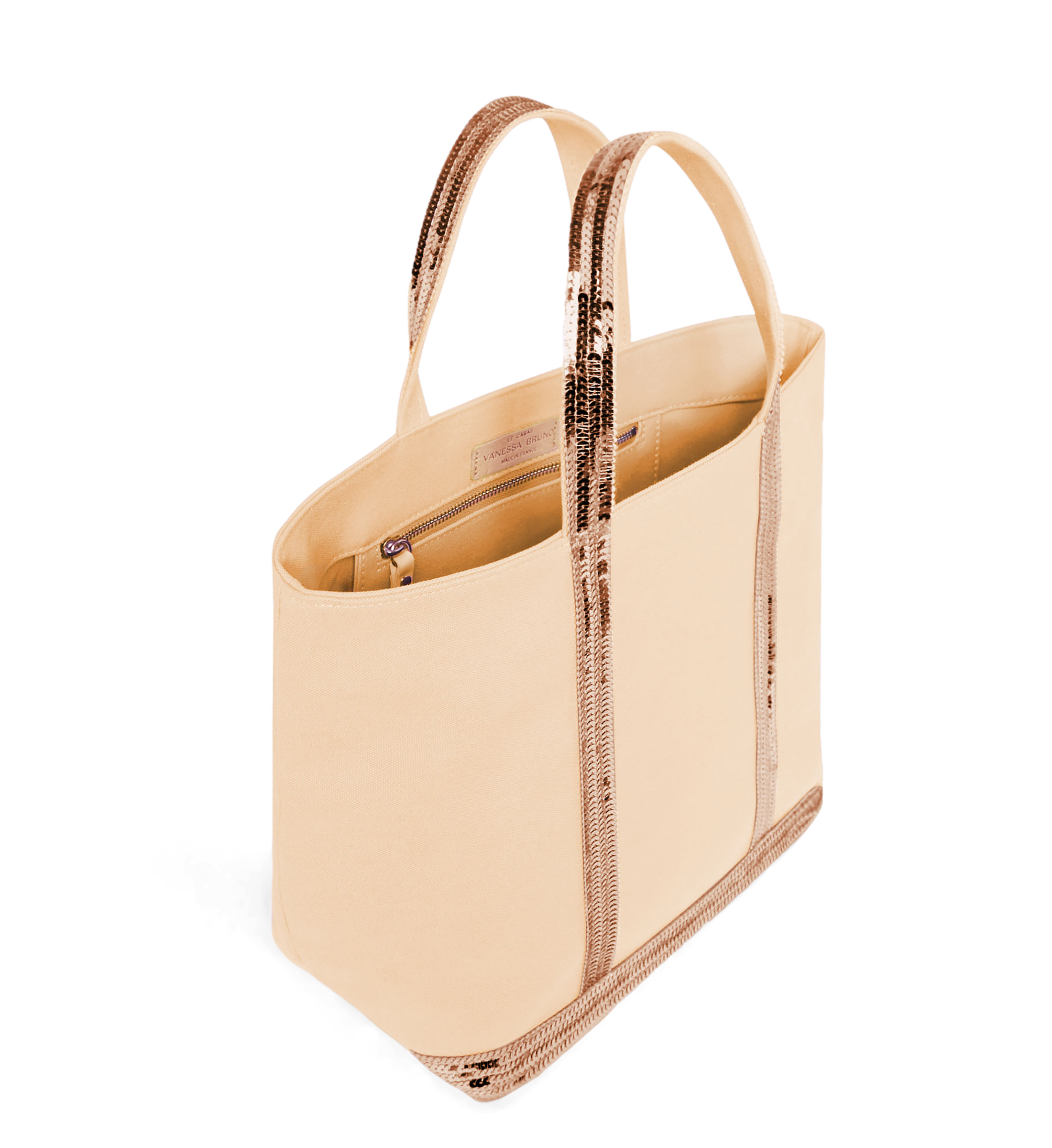 Cabas M à sequins en toile de coton| Beige