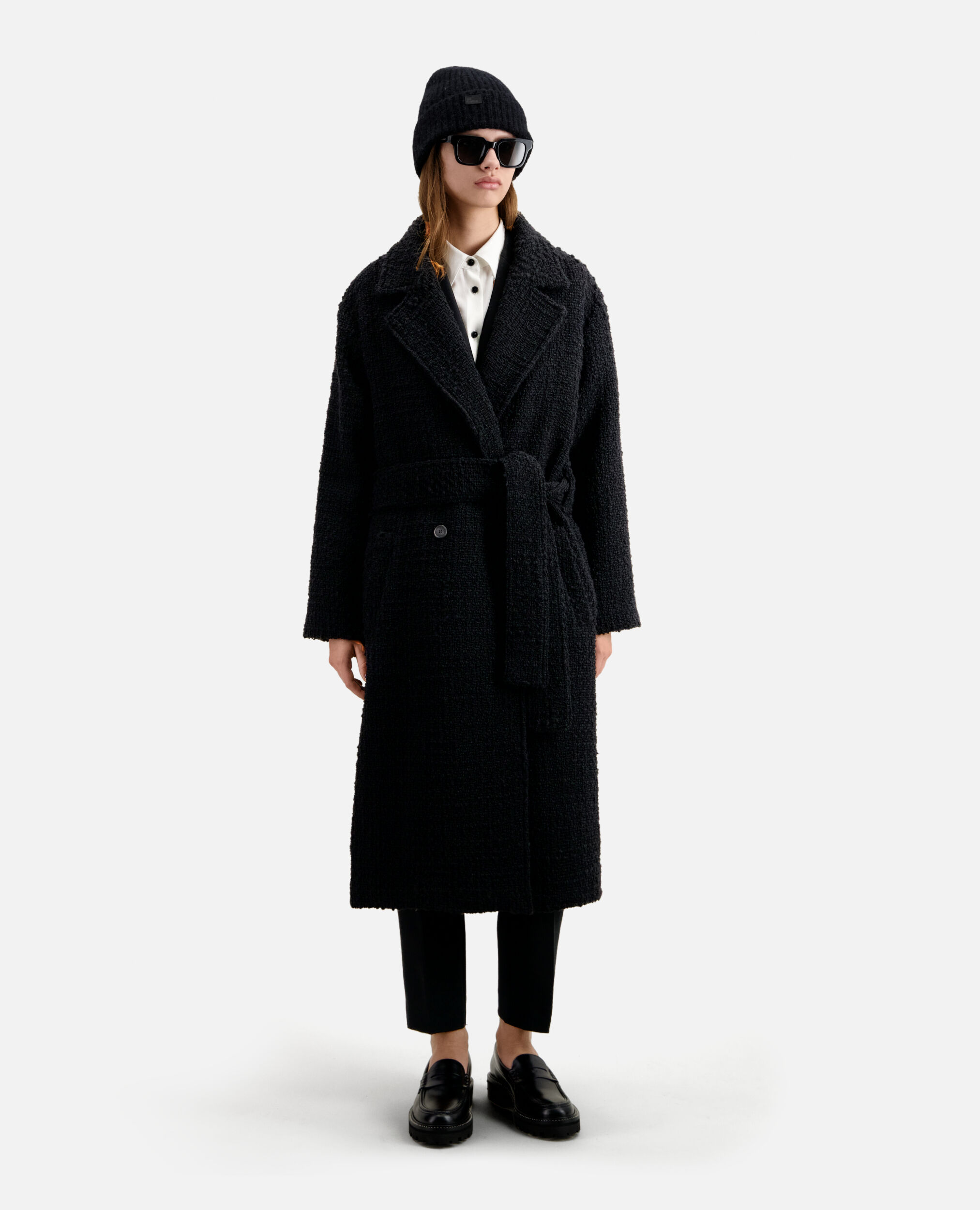 Long black tweed coat