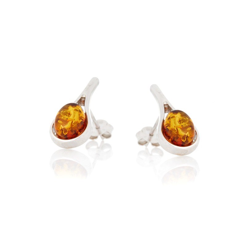 BOUCLES D'OREILLES ARGENT RHODIE 925/1000 AMBRE COGNAC