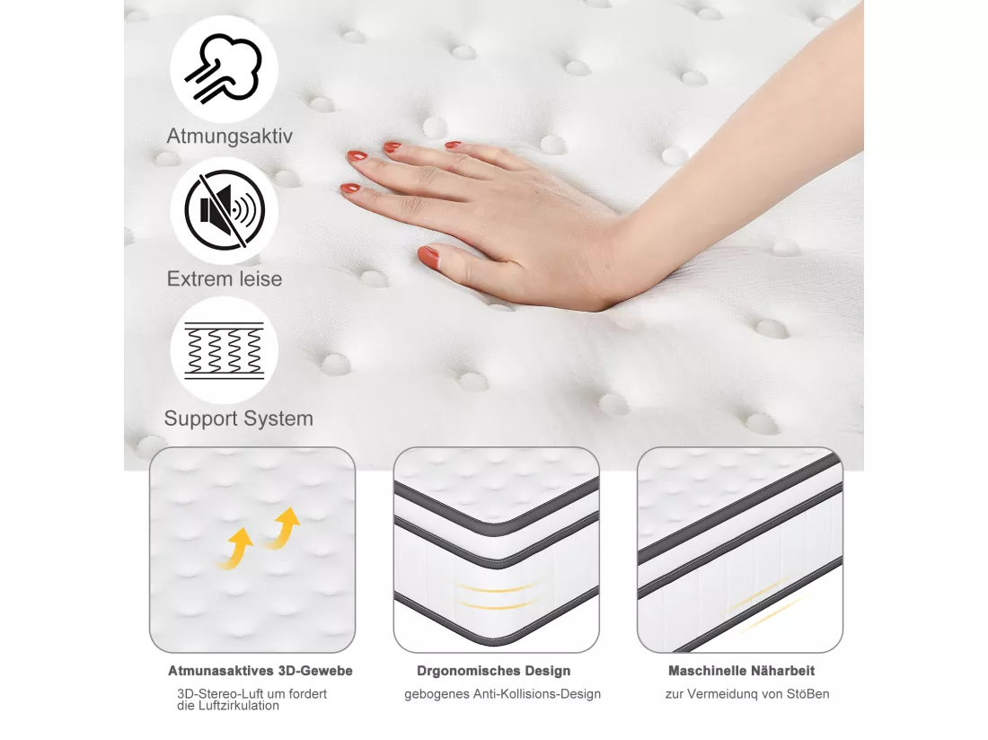 Matelas 140 x 190 cm ressorts ensachés et surmatelas intégré ép.25cm