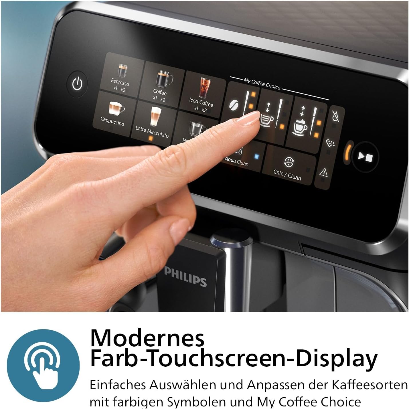 Philips 3300 Series Kaffeevollautomat - 6 Getränke, Modernes Farb-Touchscreen-Display, LatteGo-Milchsystem, SilentBrew, 100% Keramikmahlwerk, AquaClean Filter. Schwarzchrom (EP3347/90)