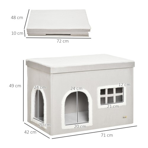 Casinha dobrável para gatos de interior, cinza