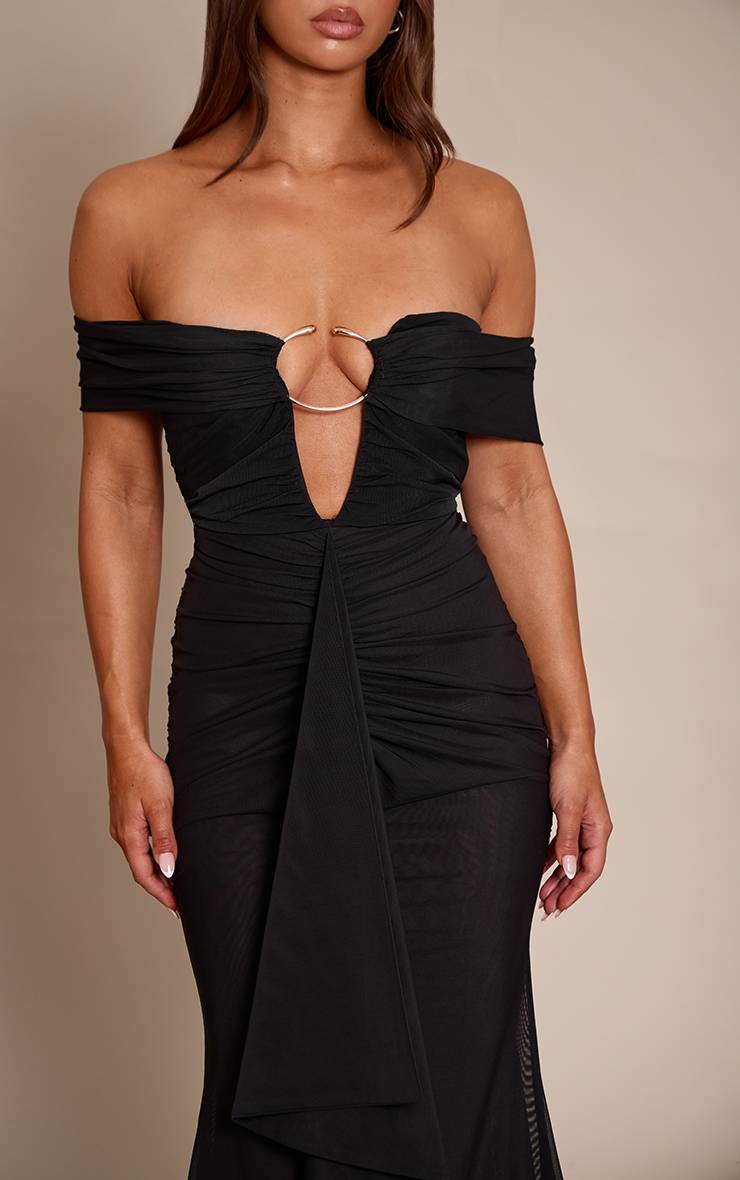 Noir Robe Longue Sirène Plt Label Avec Détails En Mesh Et Bordure