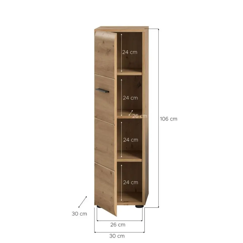 Hioshop Ice badkamerkast 1 deur eiken decor