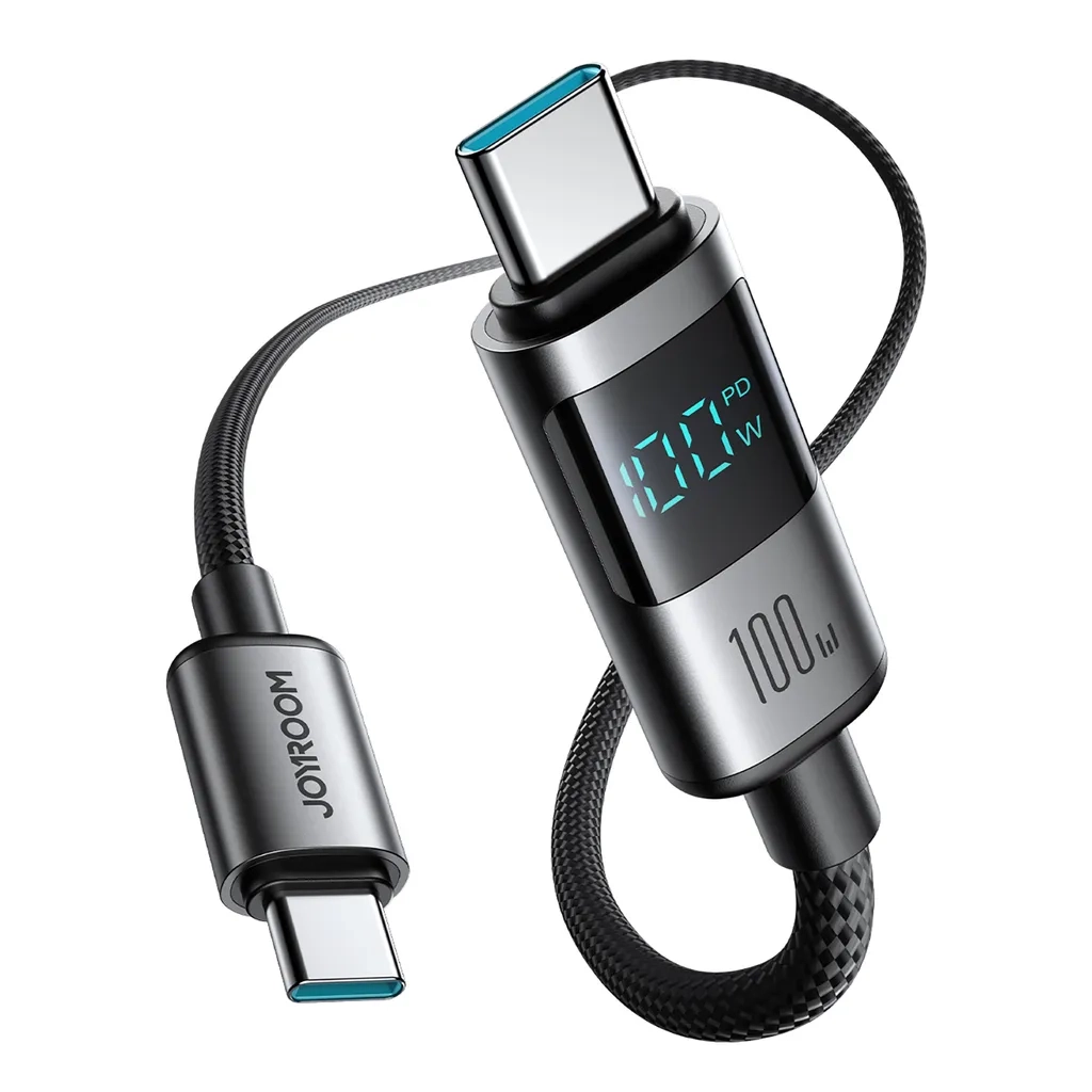 (1.2m) 100W USB C auf USB C Nylon Ladekabel Fast Charging PD Datenkabel mit Spannungs Anzeige - Schwarz