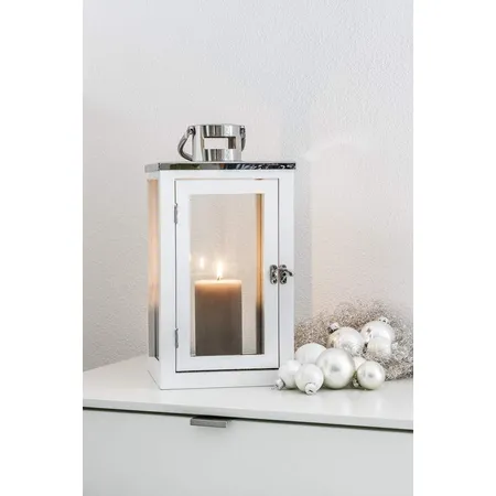 Saico Holz-Glas-Design Laterne mit Glaskugeln und Engelshaar