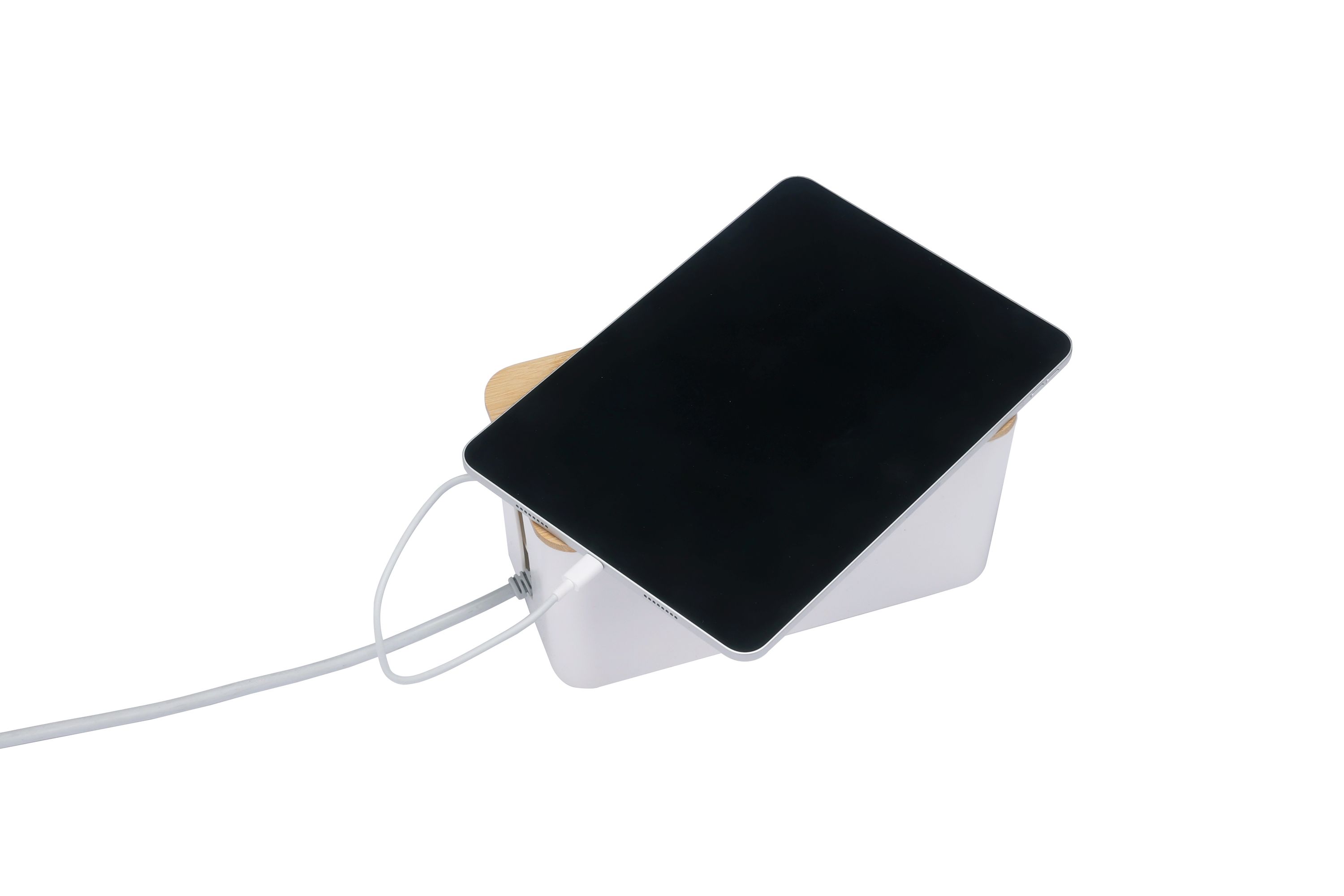 Kabelbox klein mit Holzdeckel weiss